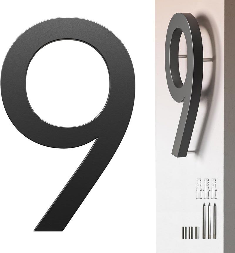 Etpon 7 Inch Black House Number 9 for Outside – Modern Floating Address Numbers, Weather-Resistant Metal, Easy to Install, Large Size, Stylish 3D Effect for Home, Office, and Street - Image 1
